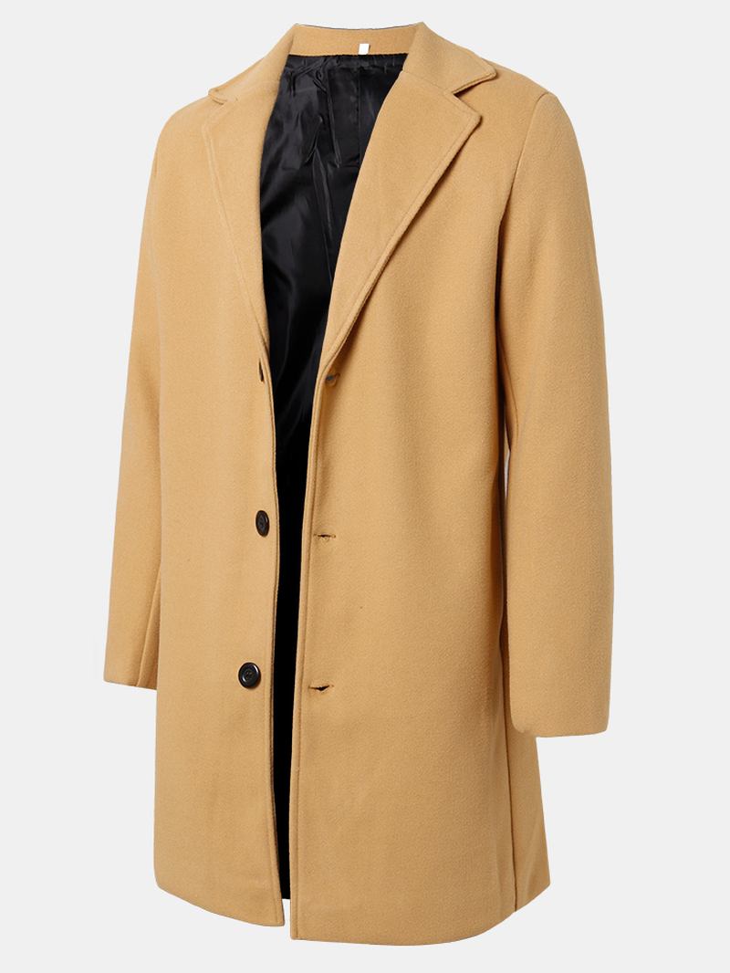 Menns Ensfargede Enkelt-breasted Mellomlange Business Warm Trench Coats