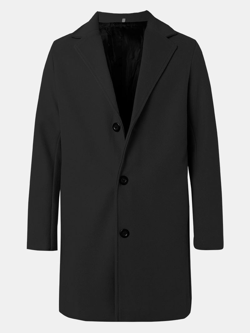 Menns Ensfargede Enkelt-breasted Mellomlange Business Warm Trench Coats