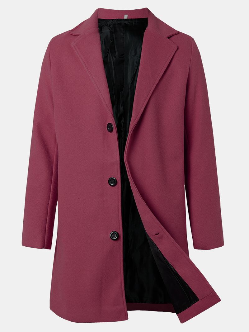 Menns Ensfargede Enkelt-breasted Mellomlange Business Warm Trench Coats