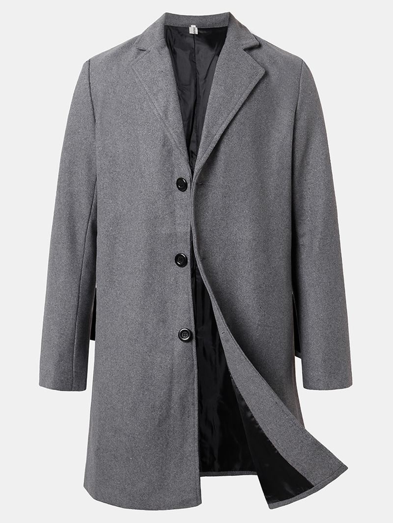 Menns Ensfargede Enkelt-breasted Mellomlange Business Warm Trench Coats