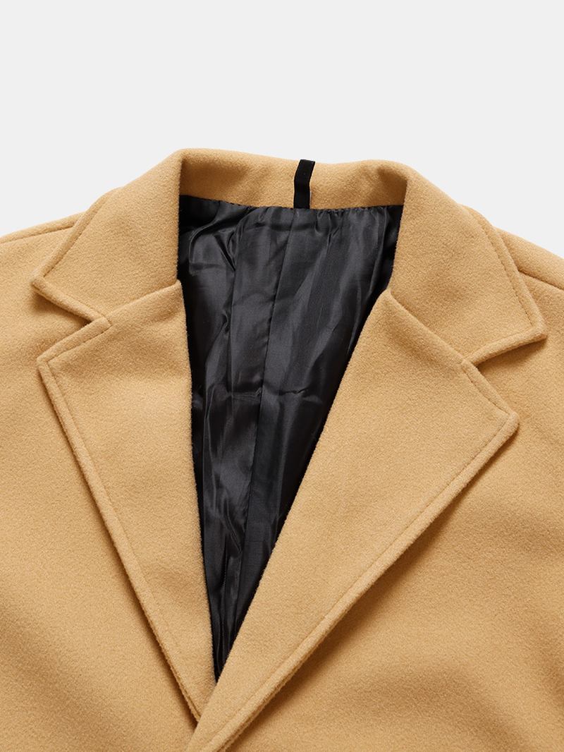 Menns Ensfargede Enkelt-breasted Mellomlange Business Warm Trench Coats