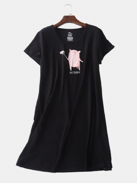 Plus Size Kvinner Tegneserie Pig Med Trykk Softies Kortermet Hjem Uformell Nattkjole