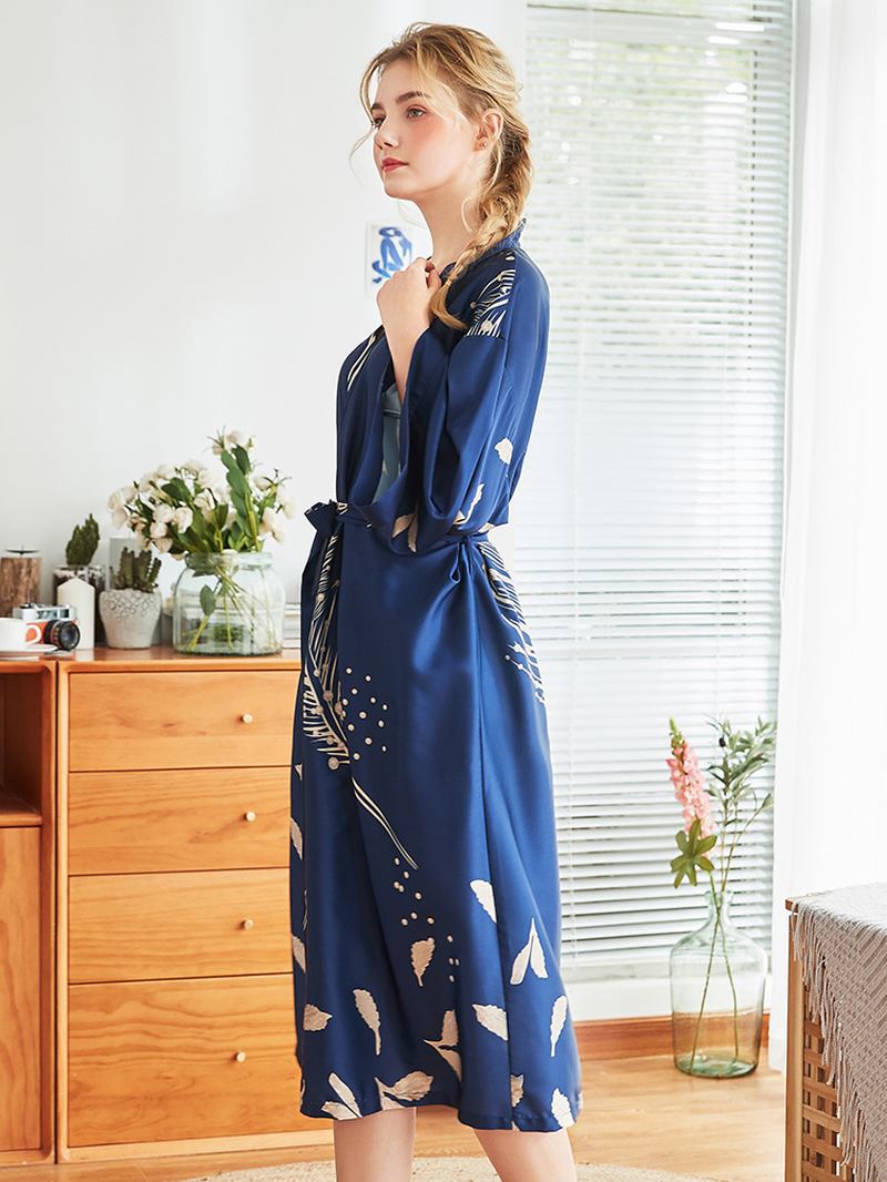 Rød Langermet Blomstrete Brude Silke Kimono Nattkjole Robes