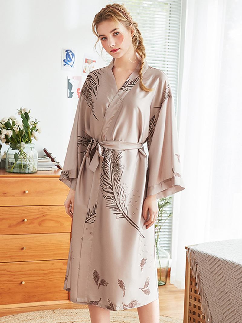 Rød Langermet Blomstrete Brude Silke Kimono Nattkjole Robes