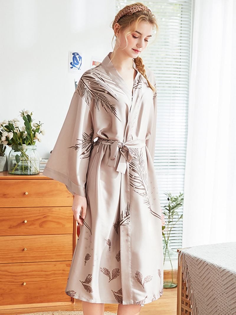 Rød Langermet Blomstrete Brude Silke Kimono Nattkjole Robes