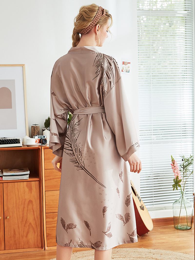 Rød Langermet Blomstrete Brude Silke Kimono Nattkjole Robes