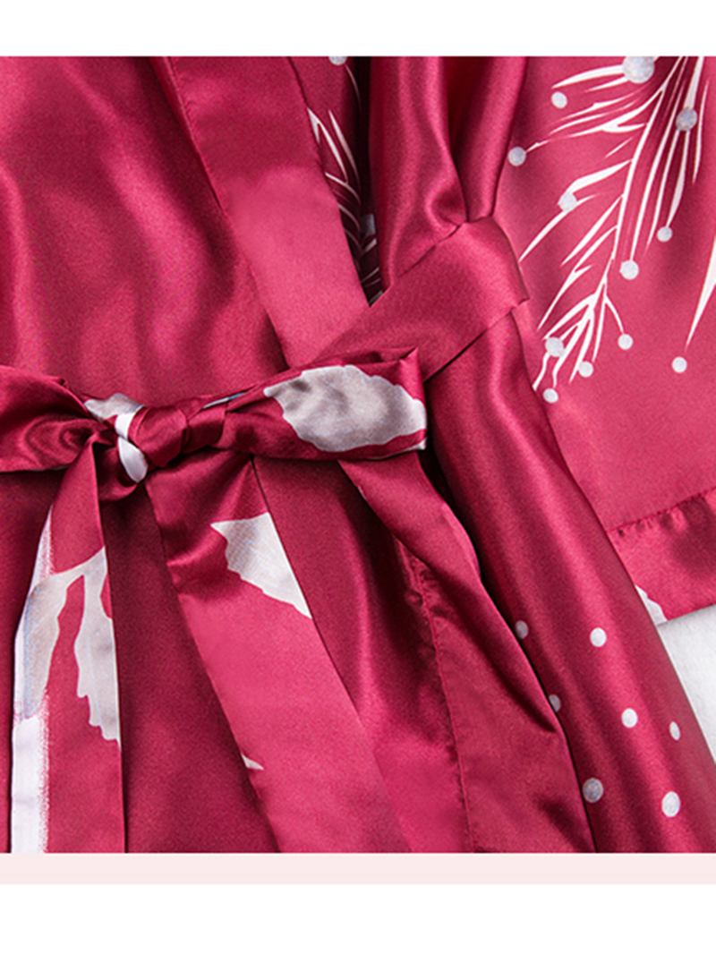 Rød Langermet Blomstrete Brude Silke Kimono Nattkjole Robes