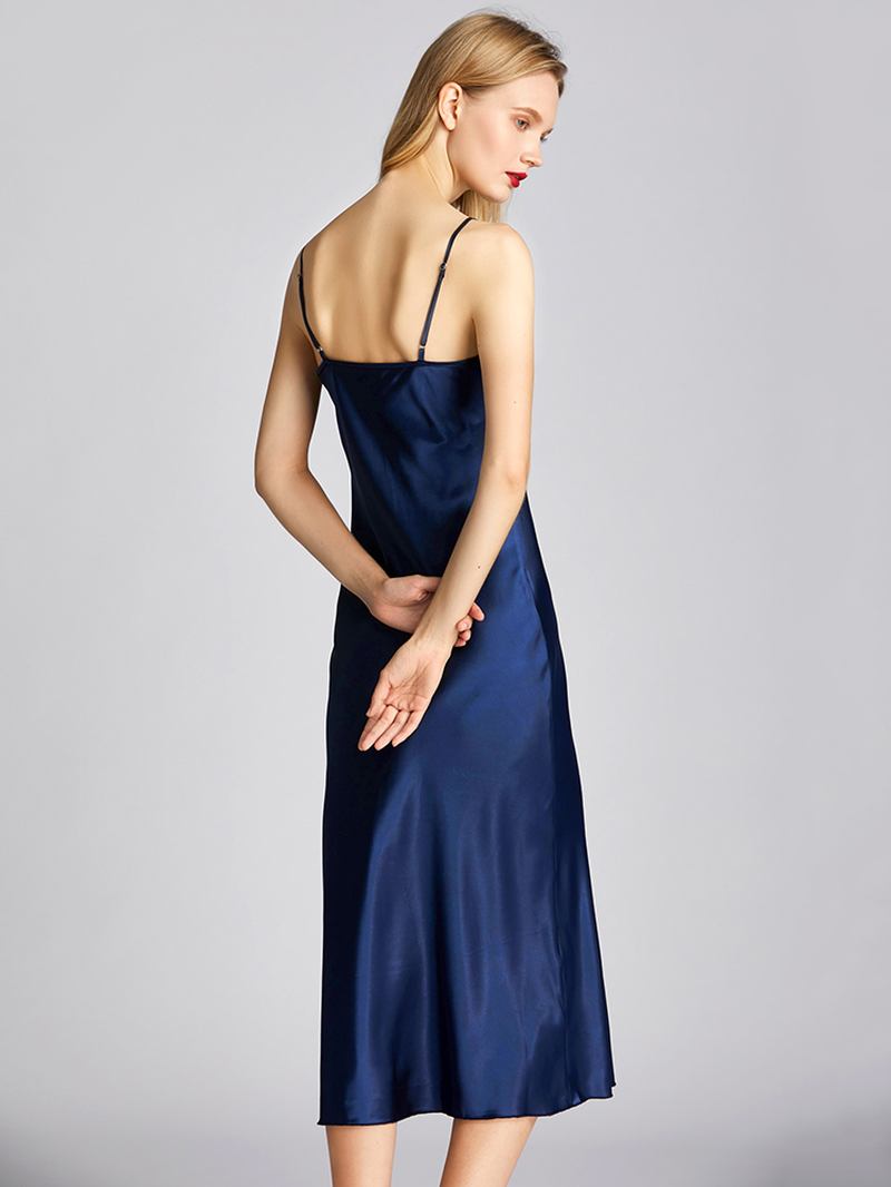 Satin Sling Flora Med Trykk Backless Thin Longlined Nattkjole