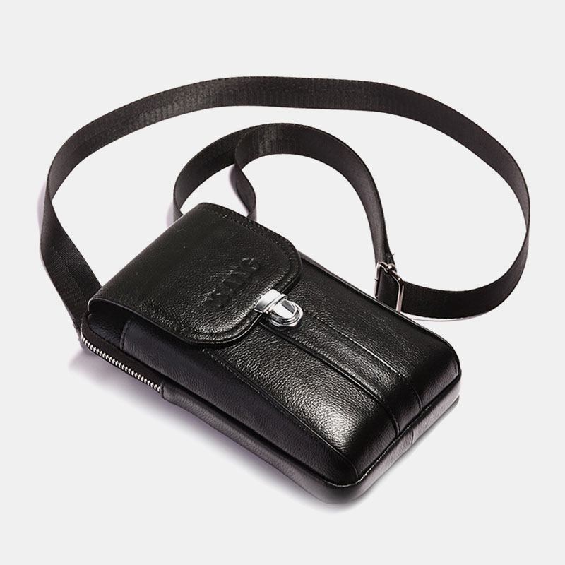 Menn Ekte Skinn 7 Tommer Retro Telefonveske Midjeveske Belteveske Crossbody Veske Sling Bag