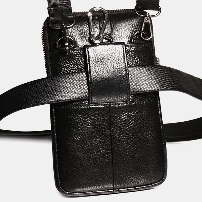 Menn Ekte Skinn 7 Tommer Retro Telefonveske Midjeveske Belteveske Crossbody Veske Sling Bag