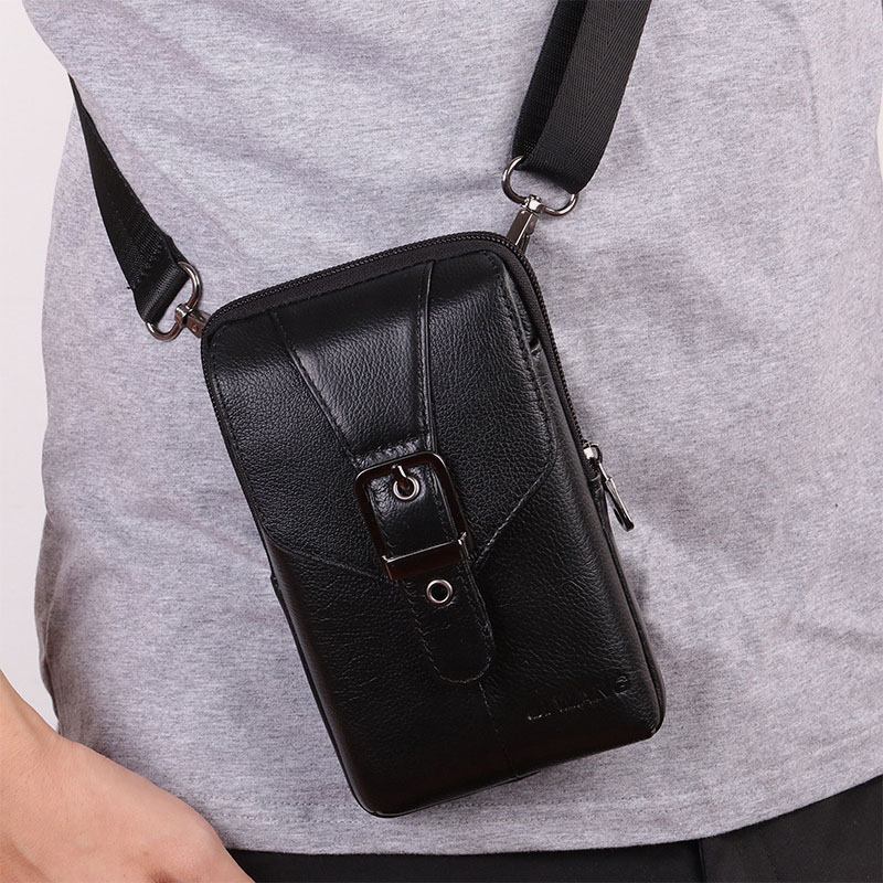 Menn Ekte Skinn Belteveske Crossbody Veske 6 Tommers Telefonveske Midjeveske Belteveske