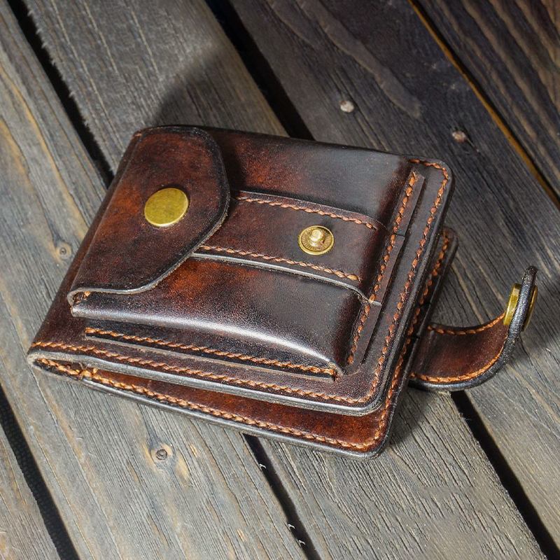 Menn Ekte Skinn Bifold Multi-card Slot Card Holder Vintage Edc Myntveske Belte Slire Lommebok Midjeveske