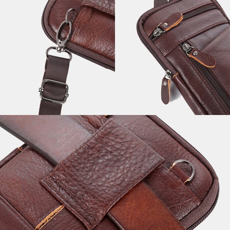 Menn Ekte Skinn Multi-carry Anti-tyveri 6.5 Tommers Telefonveske Crossbody Veske Midjeveske Sling Bag