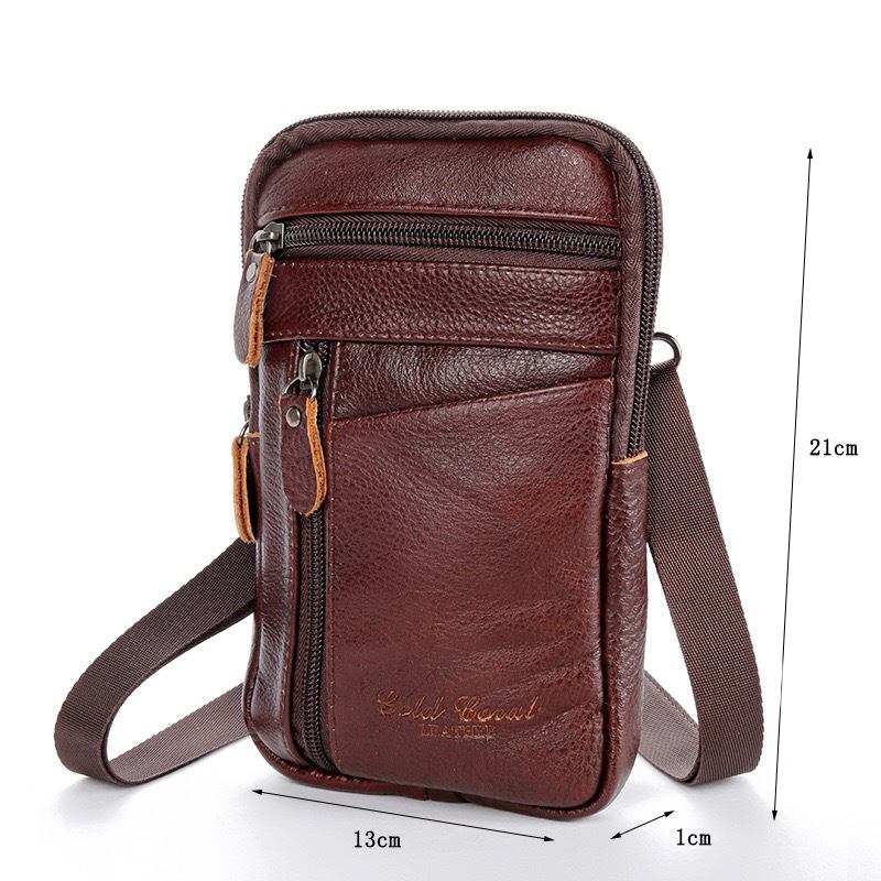 Menn Ekte Skinn Multi-carry Anti-tyveri 6.5 Tommers Telefonveske Crossbody Veske Midjeveske Sling Bag