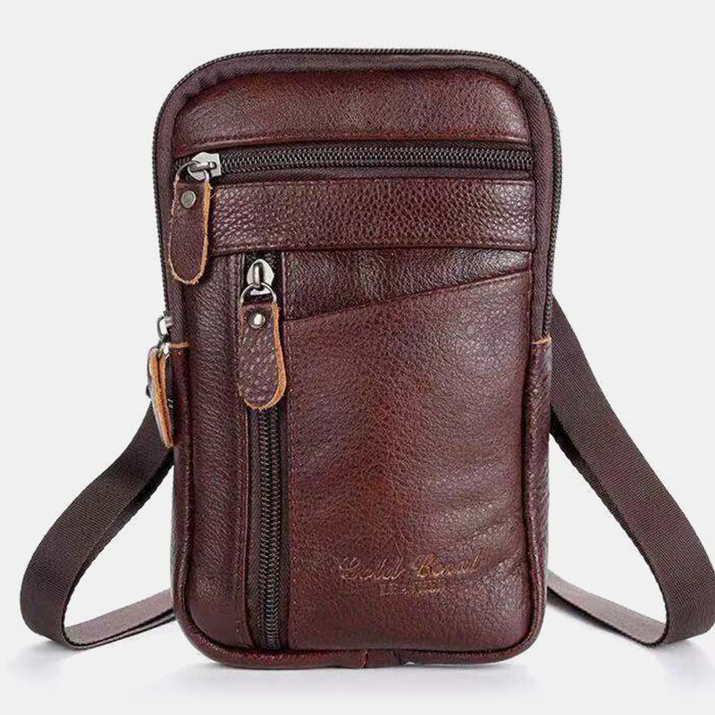 Menn Ekte Skinn Multi-carry Anti-tyveri 6.5 Tommers Telefonveske Crossbody Veske Midjeveske Sling Bag