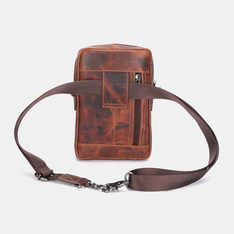 Menn Ekte Skinn Multi-carry Retro 6.5 Tommers Telefonveske Midjeveske Crossbody Veske Sling Bag