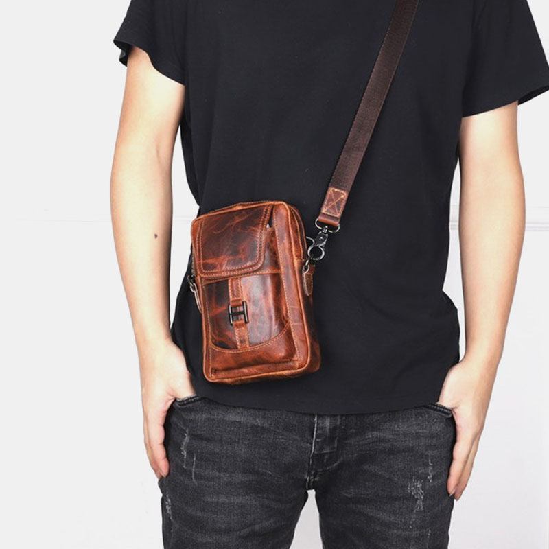 Menn Ekte Skinn Multi-carry Retro 6.5 Tommers Telefonveske Midjeveske Crossbody Veske Sling Bag