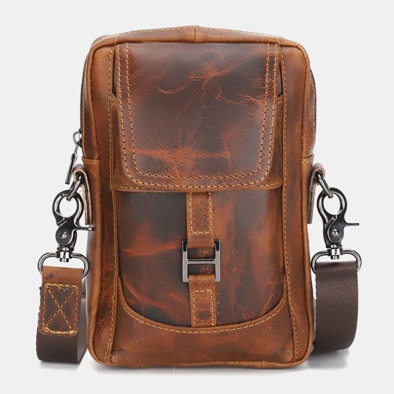 Menn Ekte Skinn Multi-carry Retro 6.5 Tommers Telefonveske Midjeveske Crossbody Veske Sling Bag