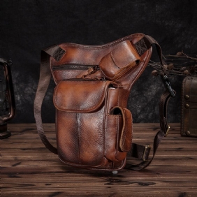 Menn Ekte Skinn Multi-carry Retro 7-tommers Telefonkamera Utendørs Midjeveske Crossbody-veske