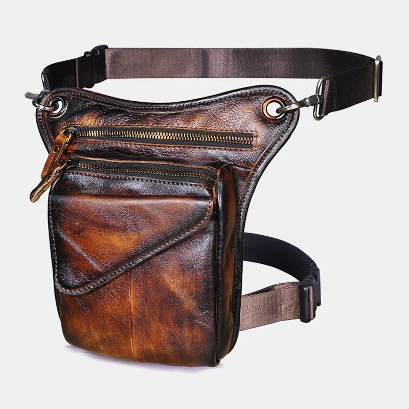 Menn Ekte Skinn Multi-carry Retro 8-tommers Utendørs Telefonkamera Midjeveske Crossbody-veske