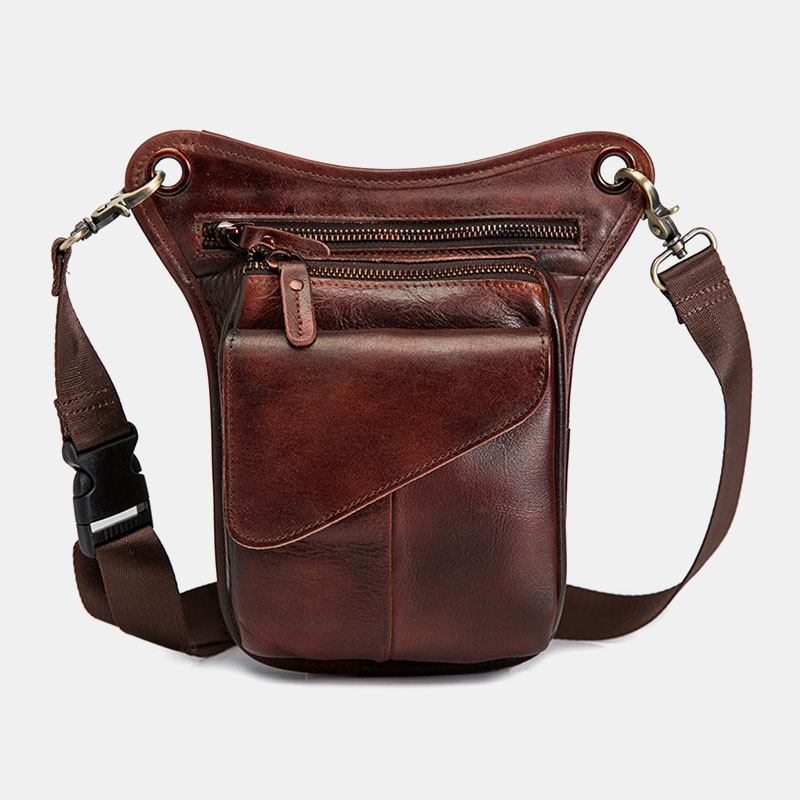 Menn Ekte Skinn Multi-carry Retro 8-tommers Utendørs Telefonkamera Midjeveske Crossbody-veske