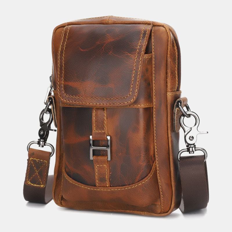 Menn Ekte Skinn Multifunksjon Lett Crossbody Veske Multi-pocket Belteveske Telefonveske