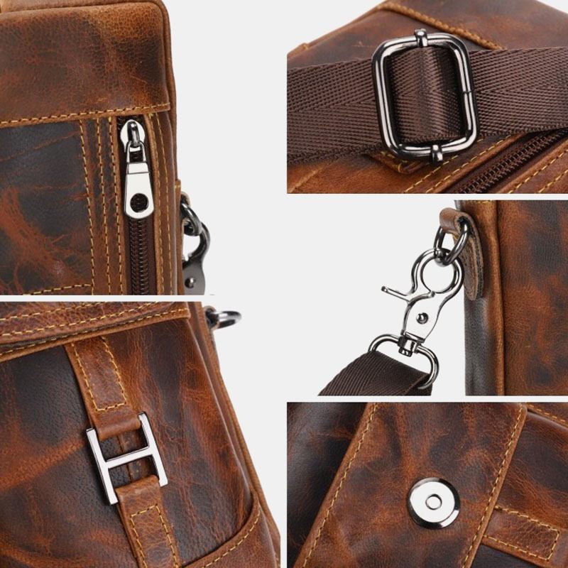 Menn Ekte Skinn Multifunksjon Lett Crossbody Veske Multi-pocket Belteveske Telefonveske