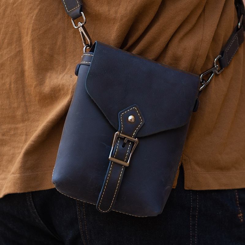 Menn Ekte Skinn Multifunksjons Lett Crossbody-veske Vintage 6.5 Tommers Telefonveske Midjeveske Belteveske