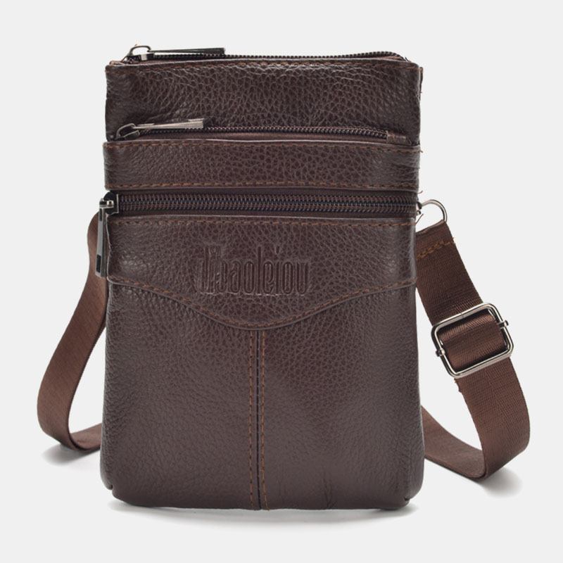 Menn Ekte Skinn Retro Business Fritids 6.3 Tommers Telefonveske Multi-carry Crossbody Veske Midjeveske