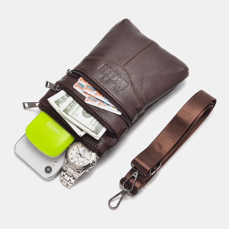 Menn Ekte Skinn Retro Business Fritids 6.3 Tommers Telefonveske Multi-carry Crossbody Veske Midjeveske