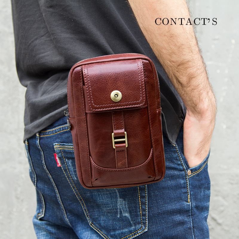 Menn Ekte Skinn Retro Mote 5.8 Tommers Telefonveske Multi-carry Crossbody Veske Midjeveske