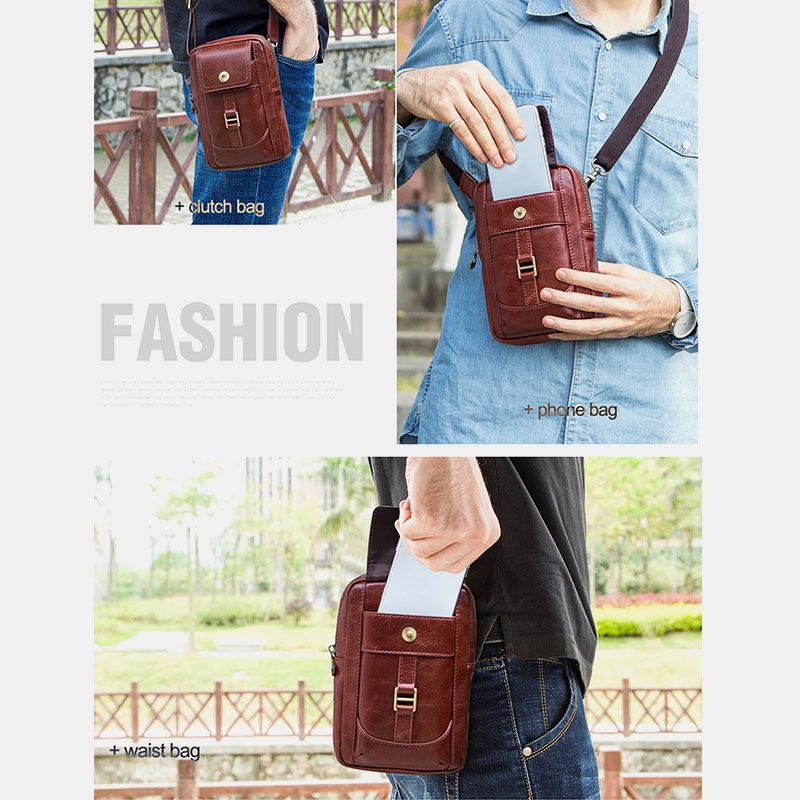 Menn Ekte Skinn Retro Mote 5.8 Tommers Telefonveske Multi-carry Crossbody Veske Midjeveske