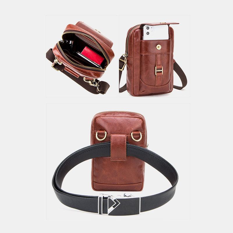 Menn Ekte Skinn Retro Mote 5.8 Tommers Telefonveske Multi-carry Crossbody Veske Midjeveske