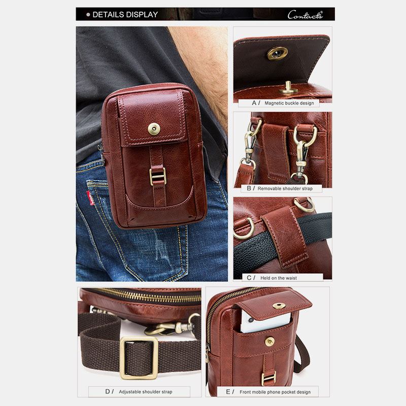 Menn Ekte Skinn Retro Mote 5.8 Tommers Telefonveske Multi-carry Crossbody Veske Midjeveske