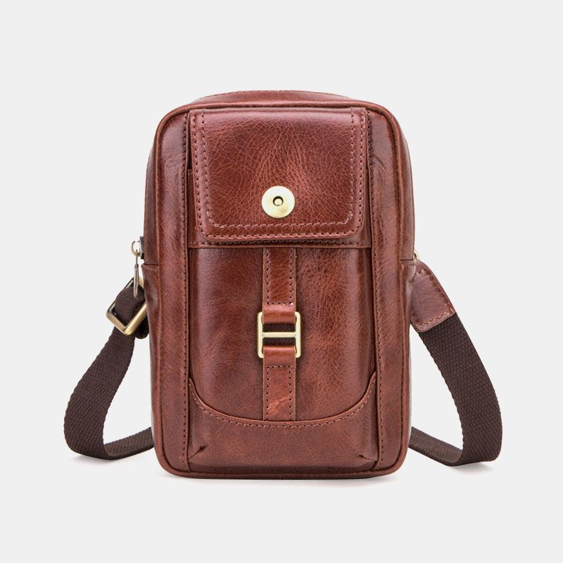 Menn Ekte Skinn Retro Mote 5.8 Tommers Telefonveske Multi-carry Crossbody Veske Midjeveske