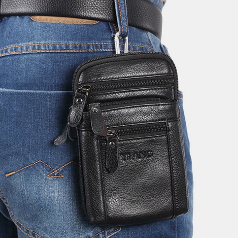 Menn Ekte Skinn Retro Multifunksjons Belteveske Cross Body Veske Fritids Stor Kapasitet Lettbærende Midjeveske