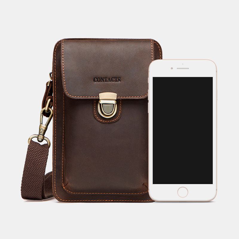 Menn Ekte Skinn Retro Uformelt Utendørs Multi-bære Telefonveske Crossbody Veske Midjeveske For 5.8 Tommers Telefon