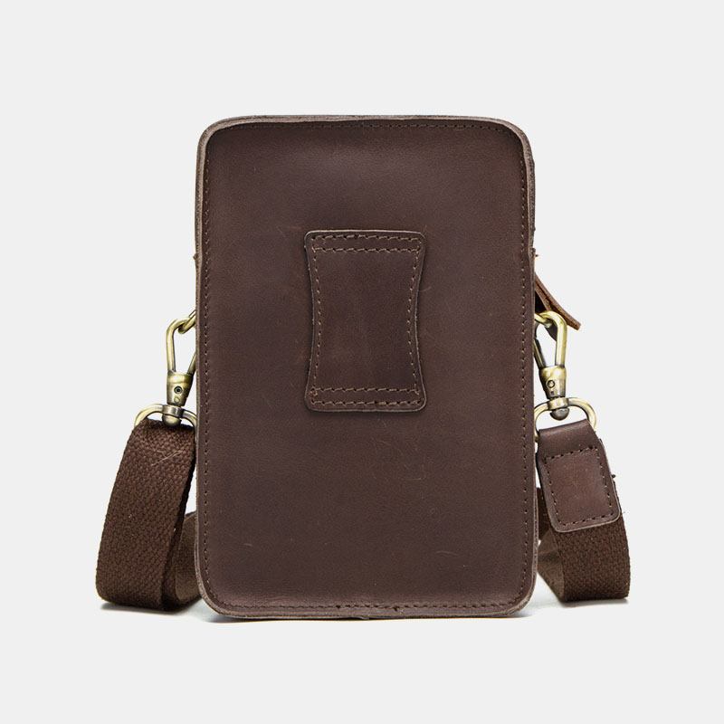 Menn Ekte Skinn Retro Uformelt Utendørs Multi-bære Telefonveske Crossbody Veske Midjeveske For 5.8 Tommers Telefon