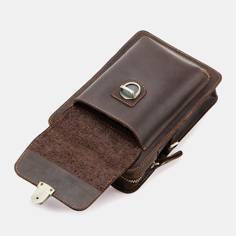 Menn Ekte Skinn Retro Uformelt Utendørs Multi-bære Telefonveske Crossbody Veske Midjeveske For 5.8 Tommers Telefon