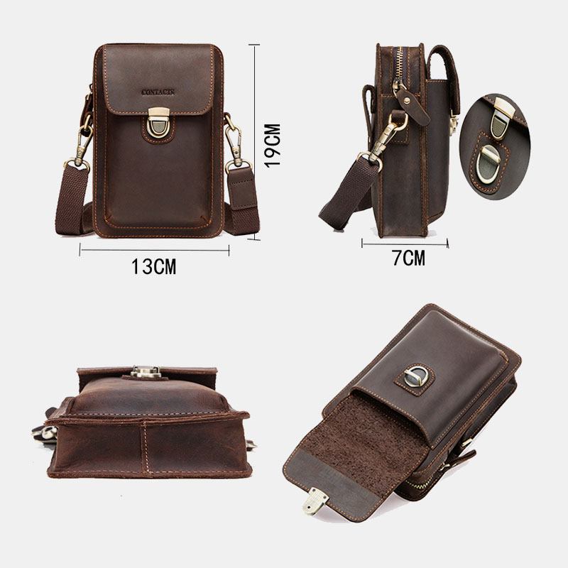 Menn Ekte Skinn Retro Uformelt Utendørs Multi-bære Telefonveske Crossbody Veske Midjeveske For 5.8 Tommers Telefon