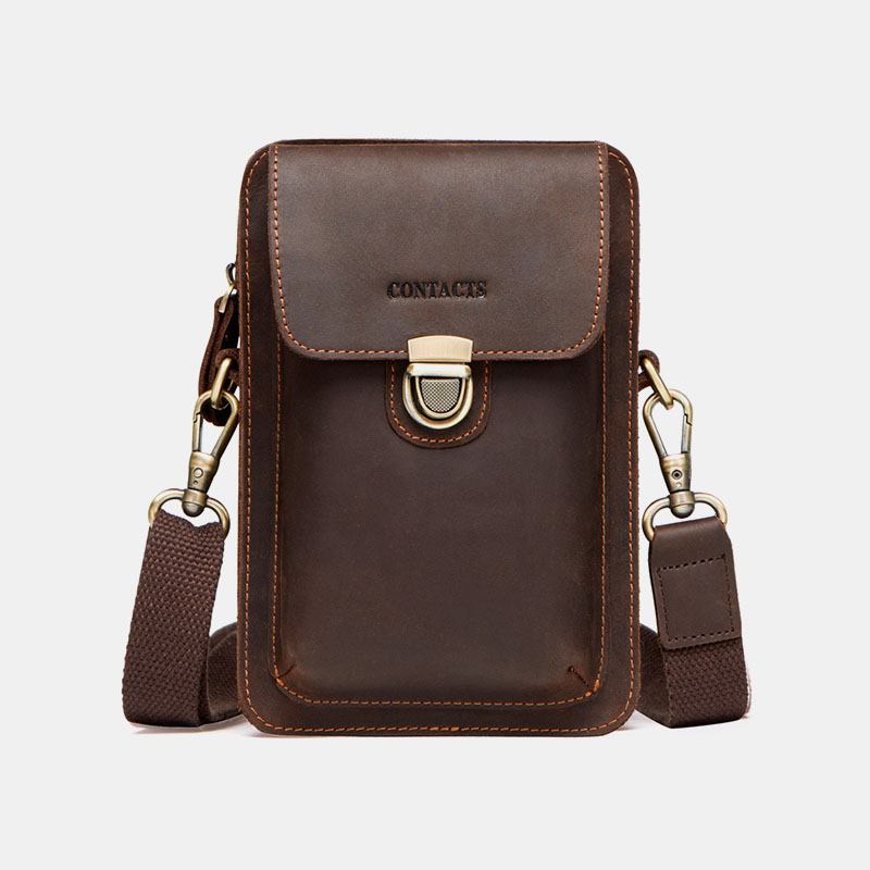 Menn Ekte Skinn Retro Uformelt Utendørs Multi-bære Telefonveske Crossbody Veske Midjeveske For 5.8 Tommers Telefon