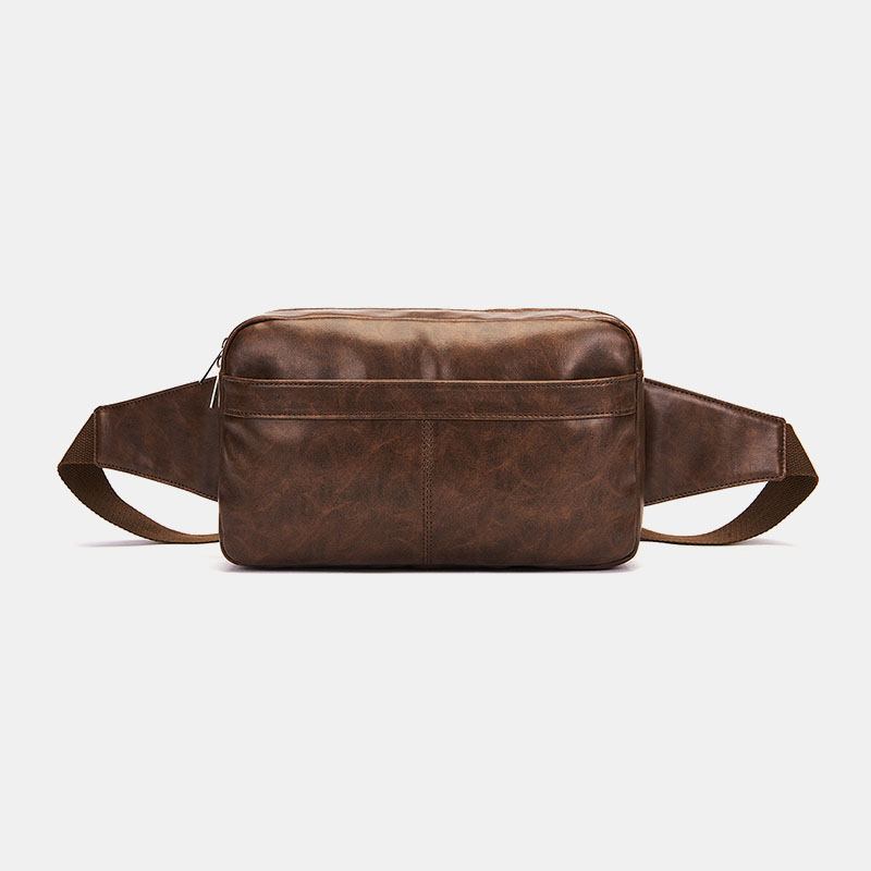 Menn Ensfarget Multi-lomme Midjeveske Med Stor Kapasitet Mykt Skinn Brystveske Crossbody-veske