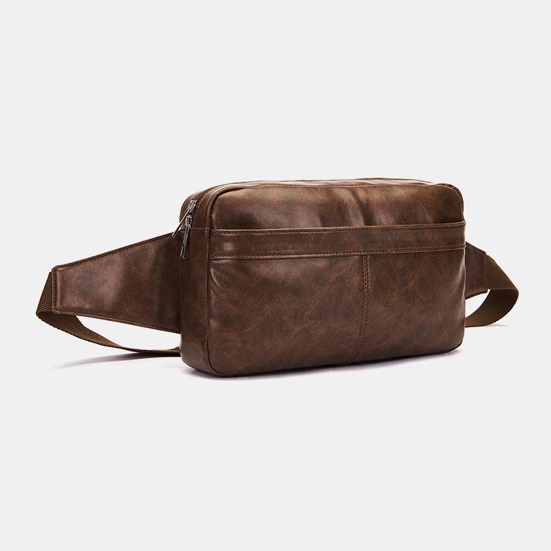 Menn Ensfarget Multi-lomme Midjeveske Med Stor Kapasitet Mykt Skinn Brystveske Crossbody-veske