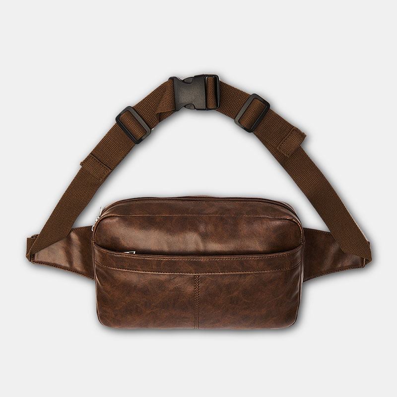 Menn Ensfarget Multi-lomme Midjeveske Med Stor Kapasitet Mykt Skinn Brystveske Crossbody-veske