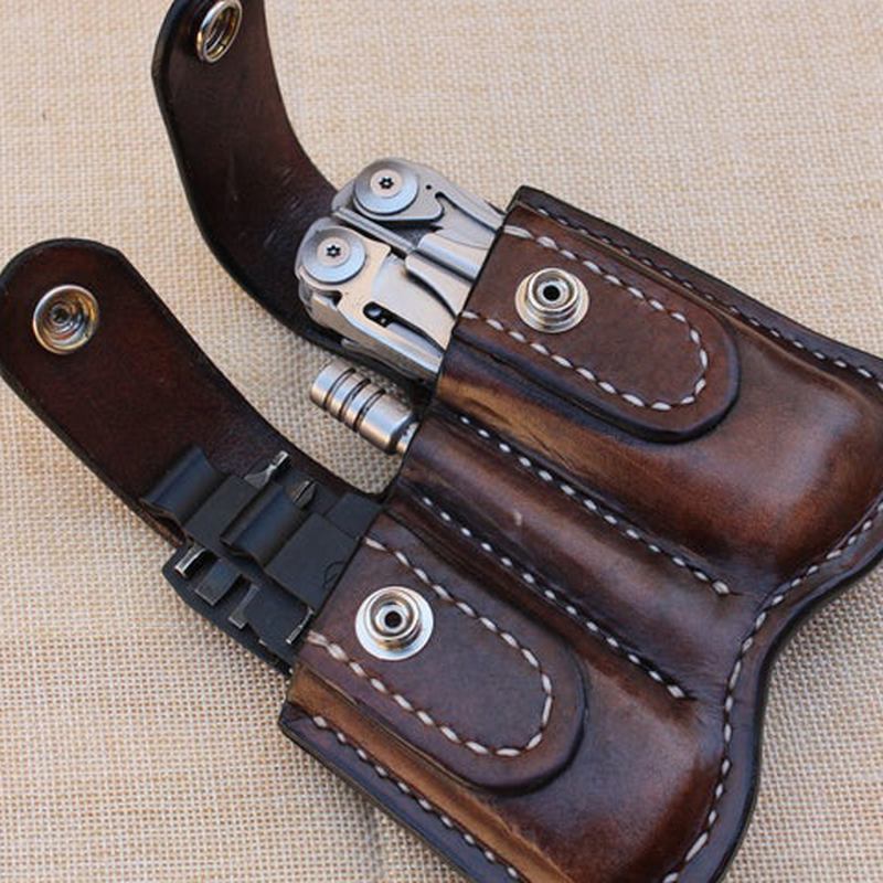 Menn Genuine Leather Tooling Veske Belte Veske Edc Veske For Outdoor