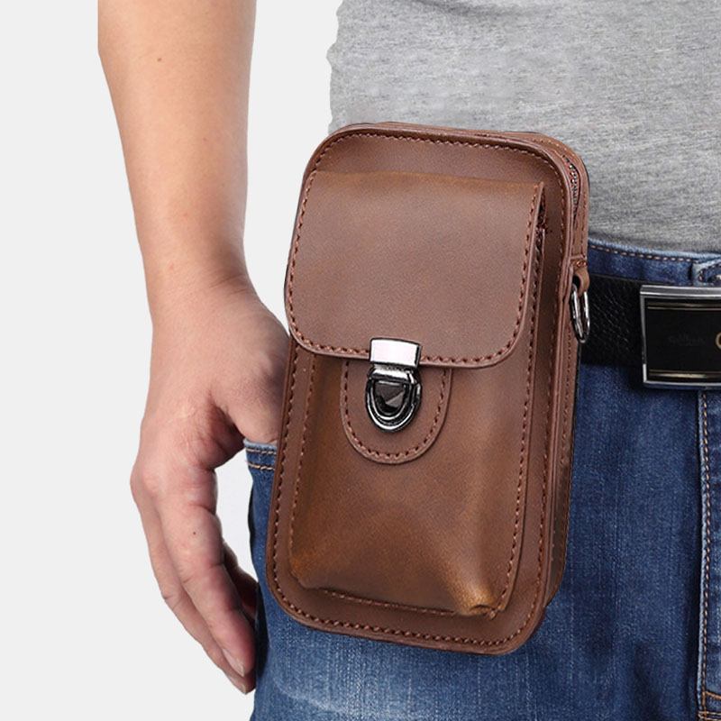 Menn Kunstskinn Mini Uformell Multi-bære Midje Hengende 6.3 Tommers Telefonveske Skulder Crossbody Veske Med Belteløkke