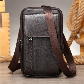 Menn Retro Dobbeltlags Kuskinn Midjeveske Uformelt Slitesterk 6.5 Tommers Telefonveske Belteveske Crossbody-veske Skulderveske