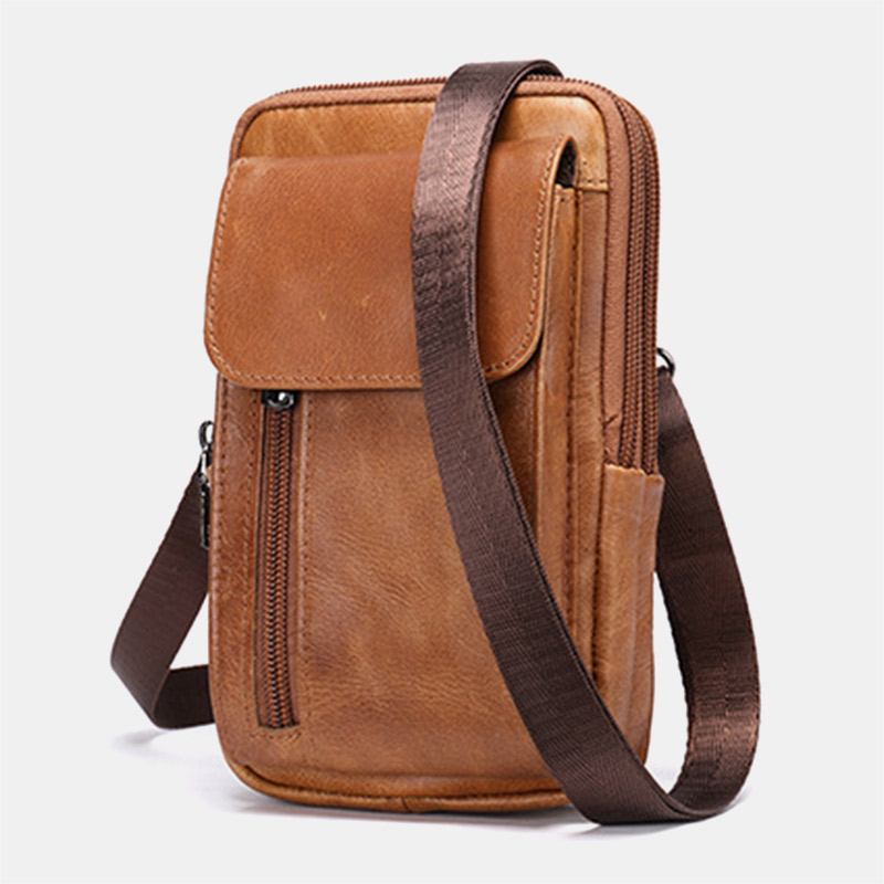 Menn Retro Dobbeltlags Kuskinn Midjeveske Uformelt Slitesterk 6.5 Tommers Telefonveske Belteveske Crossbody-veske Skulderveske