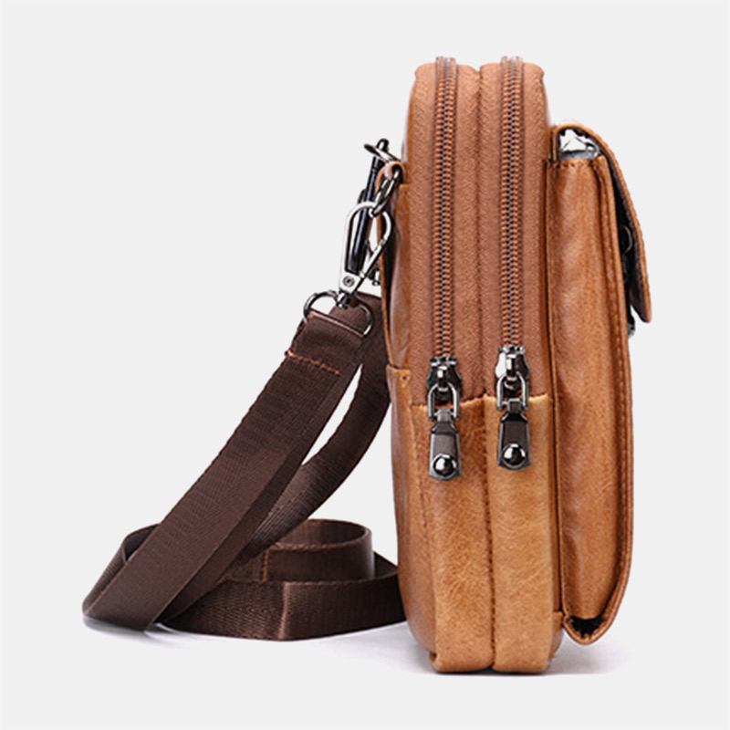 Menn Retro Dobbeltlags Kuskinn Midjeveske Uformelt Slitesterk 6.5 Tommers Telefonveske Belteveske Crossbody-veske Skulderveske