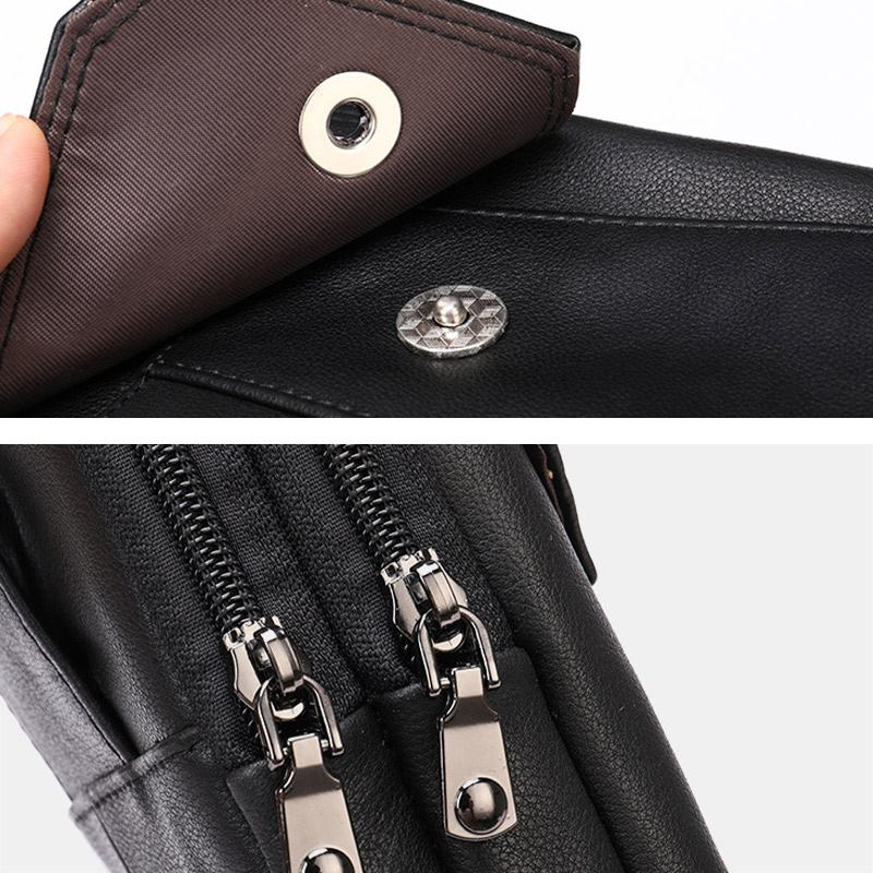 Menn Retro Dobbeltlags Kuskinn Midjeveske Uformelt Slitesterk 6.5 Tommers Telefonveske Belteveske Crossbody-veske Skulderveske